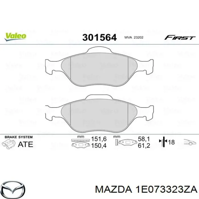 Колодки гальмівні передні, дискові 1E073323ZA Mazda