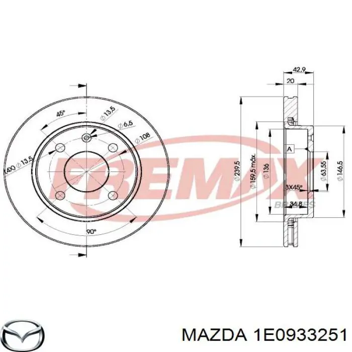 1E0933251 Mazda диск гальмівний передній