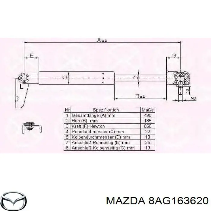 Амортизатор двері задньої Mazda 8AG163620 ціна, від 14.43 USD