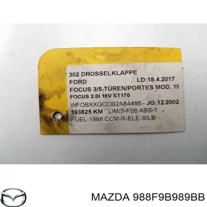 988F9B989BB Mazda датчик положення дросельної заслінки (потенціометр)