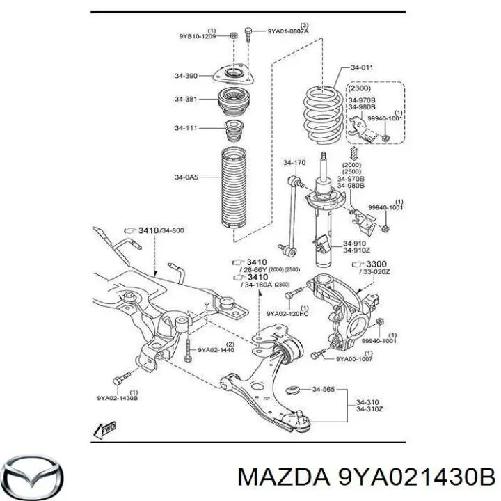 Болт переднього важеля, нижнього Mazda 9YA021430B ціна, від 4.89 USD