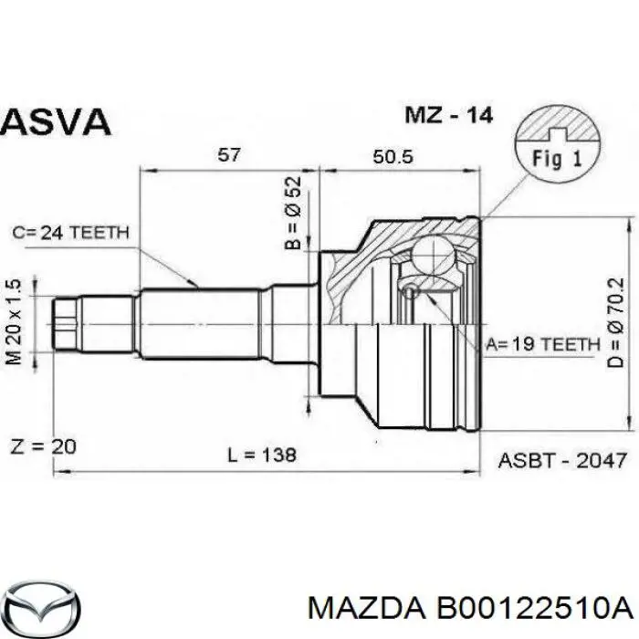 Піввісь (привід) передня, права B00225400A Mazda