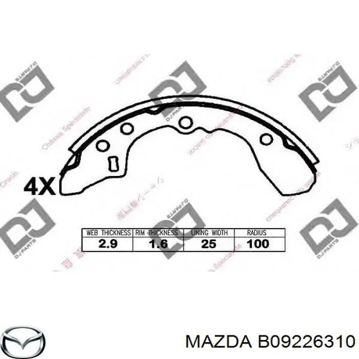 Колодки гальмові задні, барабанні Mazda B09226310 ціна, від 14.19 USD