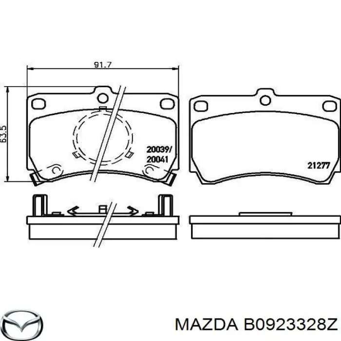 Колодки гальмівні передні, дискові B0923328Z Mazda