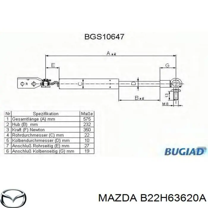 Амортизатор двері задньої Mazda B22H63620A ціна, від 20.14 USD