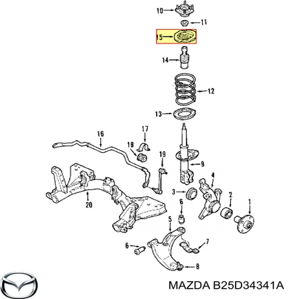 Опорна чашка передньої пружини, верхня Mazda B25D34341A ціна, від 12.66 USD