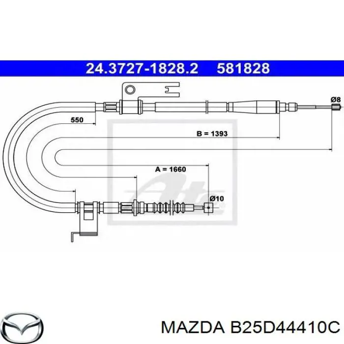 Трос ручника задній правий Mazda B25D44410B