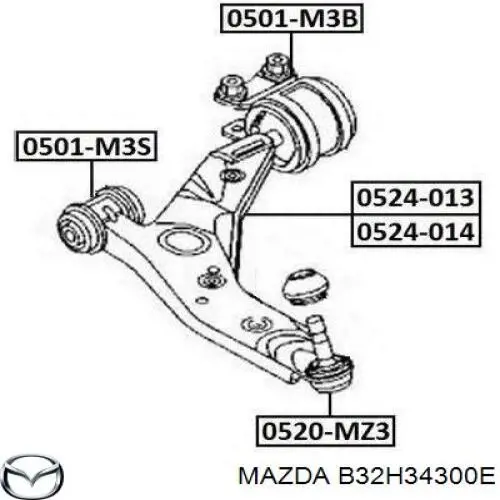 B32H34300E Mazda важіль передньої підвіски нижній, правий