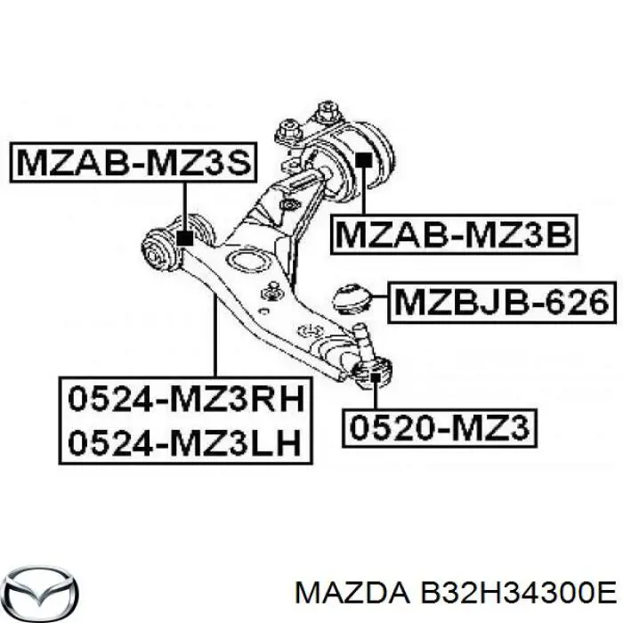 B32H34300E Mazda Важіль передньої підвіски нижній, правий