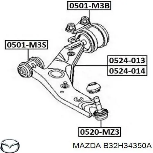 Купити B32H34350A Mazda Лівий важіль передній нижній підвіски