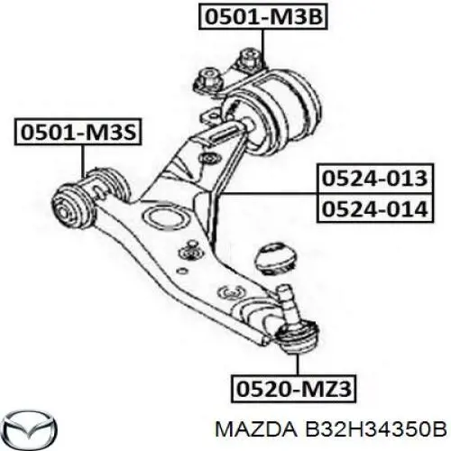 B32H34350B Mazda важіль передньої підвіски нижній, лівий