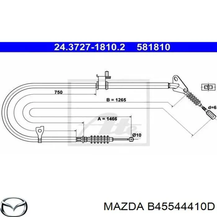 Трос стоянкового гальма задній правий Mazda B45544410D ціна, від 32.30 USD