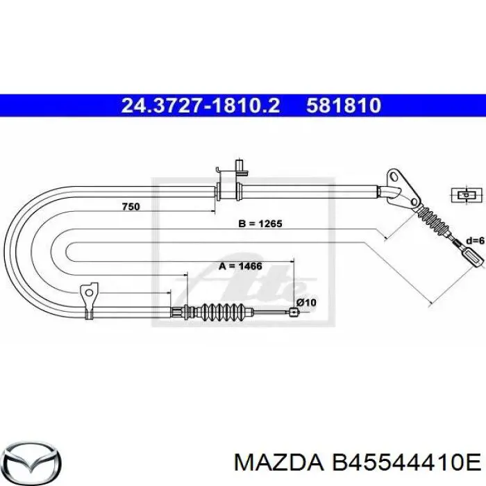 B45544410E Mazda трос ручного гальма задній, правий