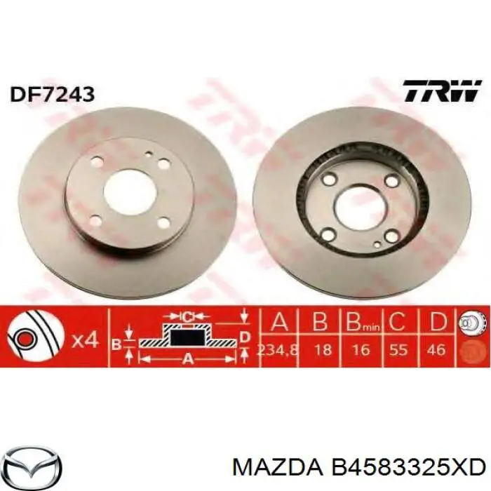 Диск гальмівний передній B4583325XD Mazda