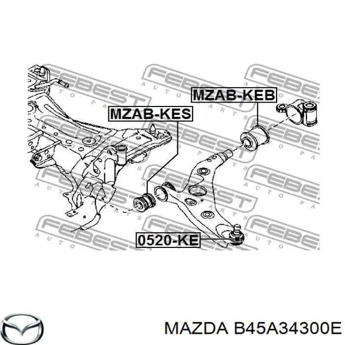 Важіль передньої підвіски нижній, правий B45A34300E Mazda