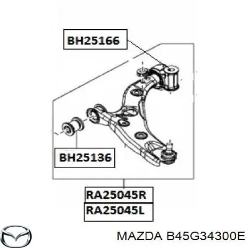 Важіль передньої підвіски нижній, правий B45G34300E Mazda