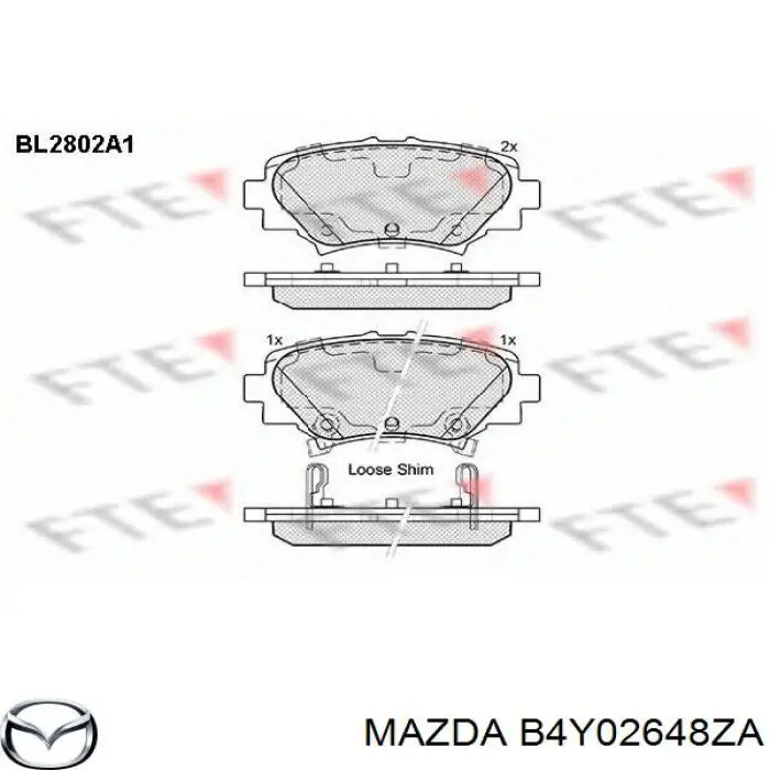 Задні гальмівні колодки B4Y02648ZA Mazda
