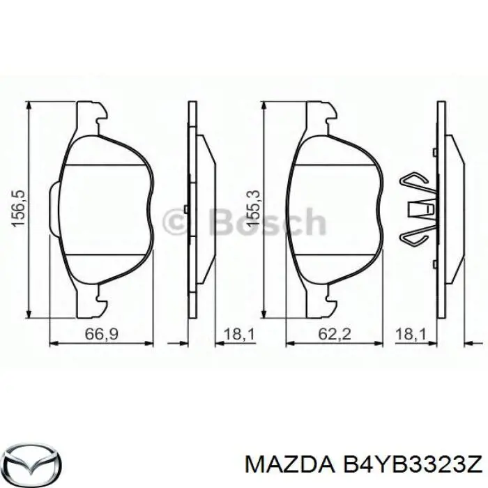 Колодки гальмівні передні, дискові B4YB3323Z Mazda