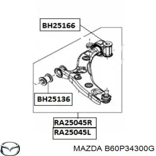 Важіль передньої підвіски нижній, правий Mazda B60P34300G ціна, від 106.47 USD