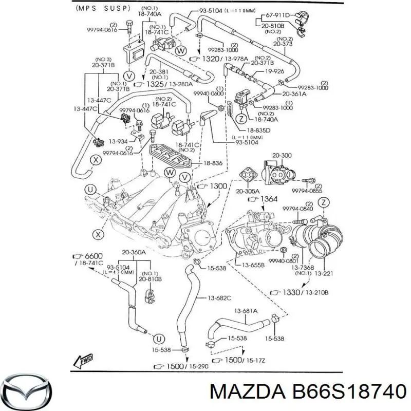 B66S18740 Mazda Клапан перетворювач тиску наддуву (соленоїд)