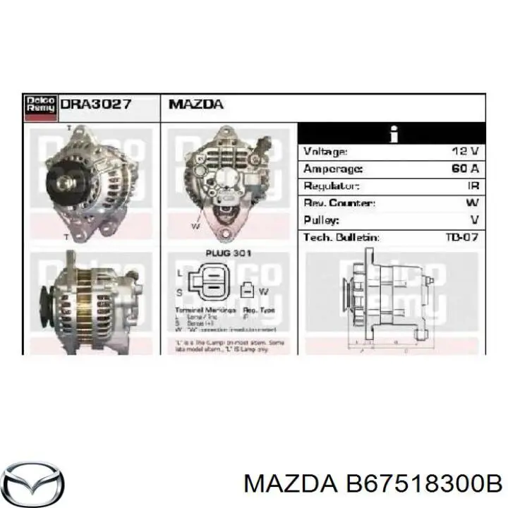 Купити B67518300B Mazda Генератор