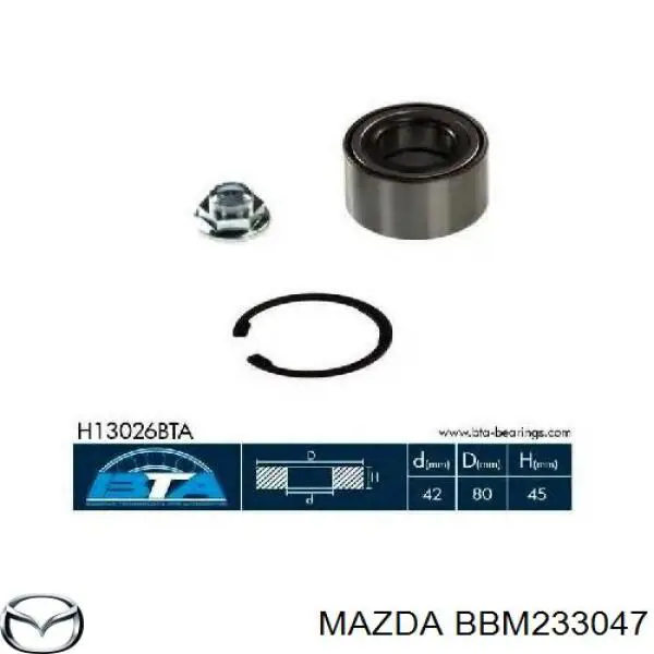Комплект підшипник маточини передньої Mazda BBM233047 ціна, від 39.00 USD