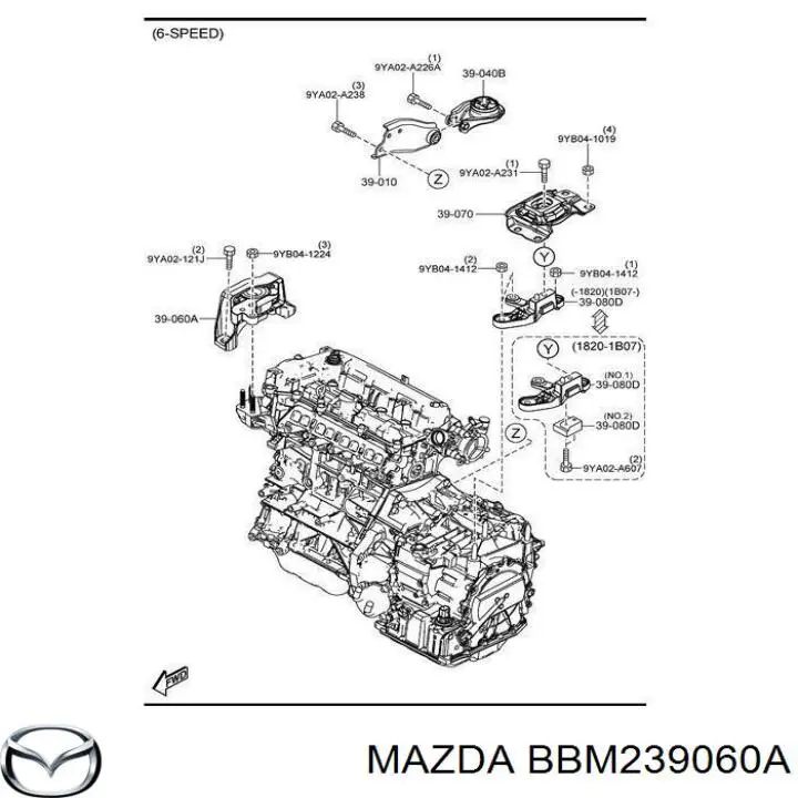 BBM239060A Mazda Права подушка мотора