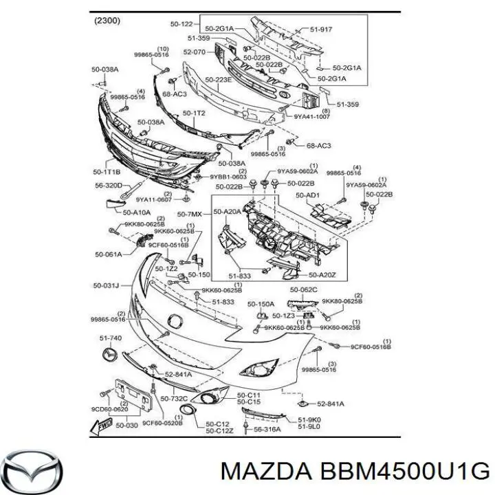 BBM4500U1G Mazda кронштейн бампера переднього, лівий