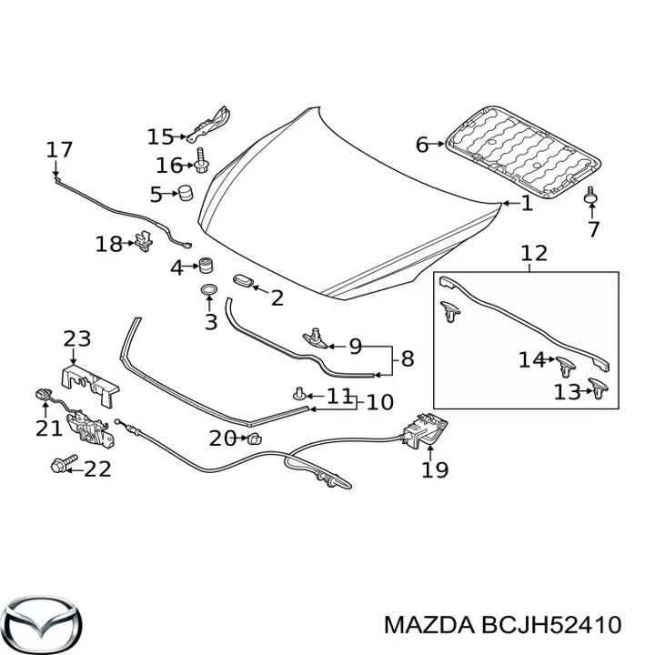 BCJH52410 Mazda петля капота, права