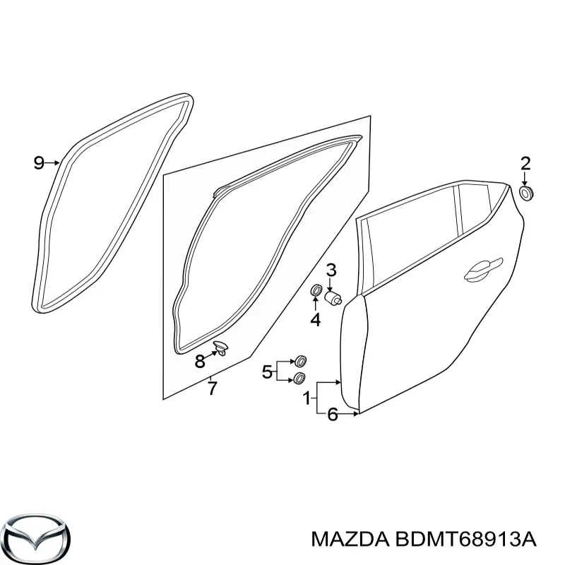 BDMT68913A Mazda Ущільнювач дверей задніх, (на кузові)