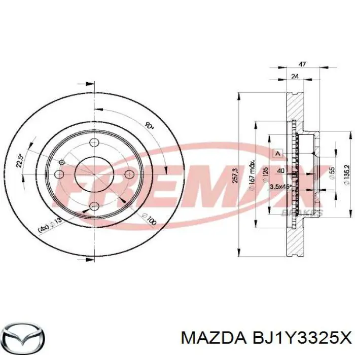 Диск гальмівний передній Mazda BJ1Y3325X