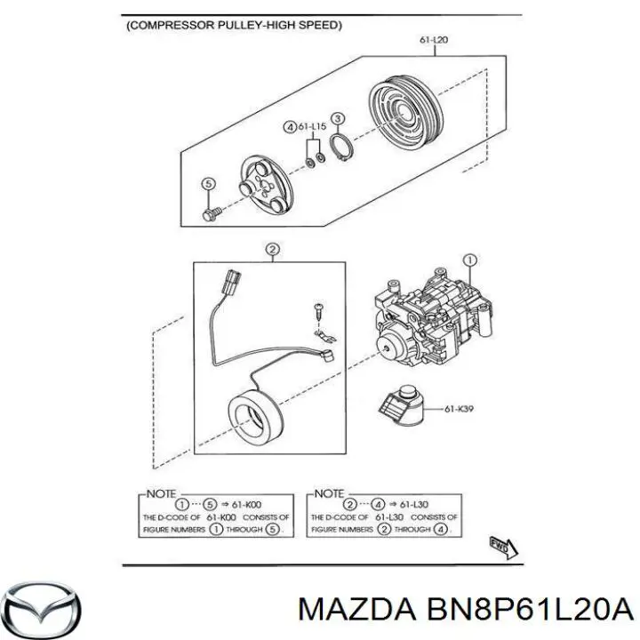 BN8P61L20A Mazda Шків компресора кондиціонера
