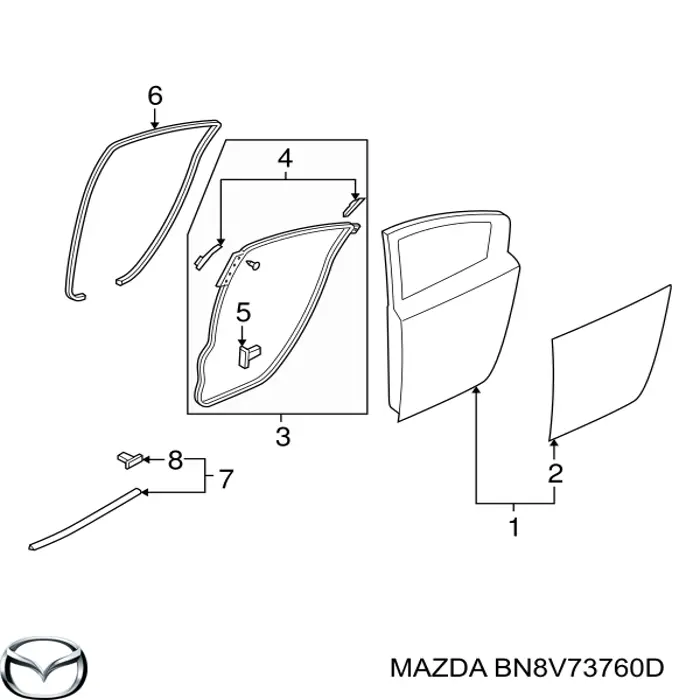 Ущільнювач двері задньої лівої (на двері) Mazda 3 (BK12) (Мазда 3)