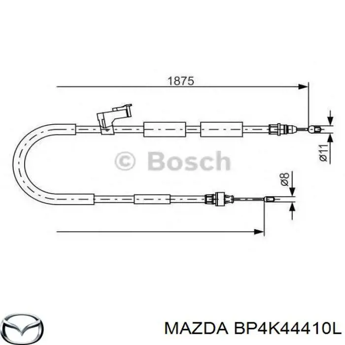 Трос стоянкового гальма задній правий Mazda BP4K44410L ціна, від 16.34 USD