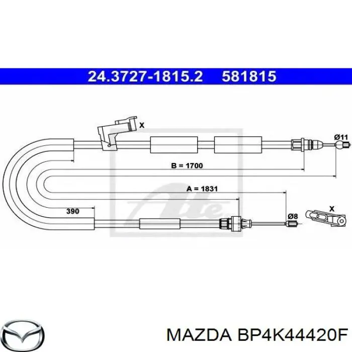 BP4K44420F Mazda трос ручного гальма задній, лівий