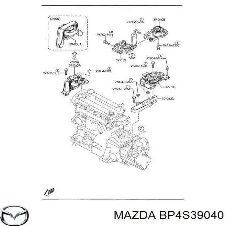 Подушка (опора) двигуна, задня BP4S39040 Mazda