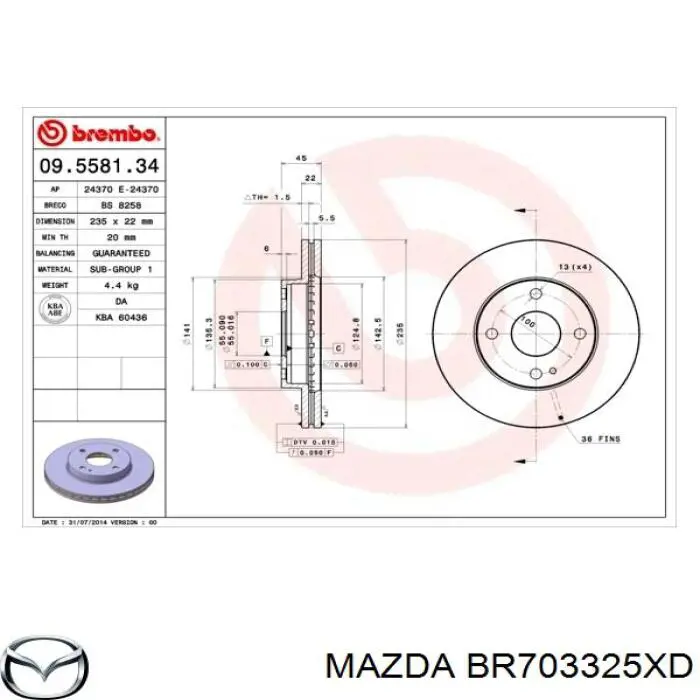 Диск переднього гальма Mazda BR703325XD ціна, від 25.33 USD