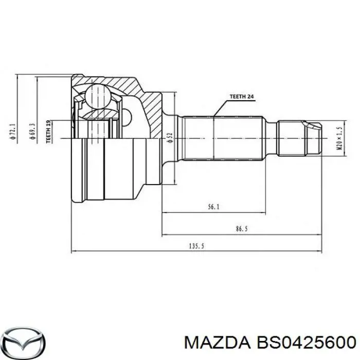 Піввісь (привід) передня, ліва BS0425600 Mazda