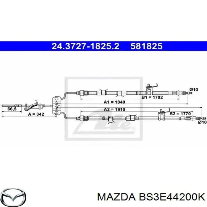 BS3E44200K Mazda трос ручного гальма задній, правий/лівий