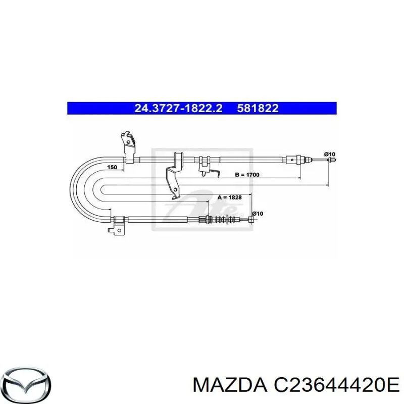 Трос ручного гальма задній, лівий C23644420E Mazda