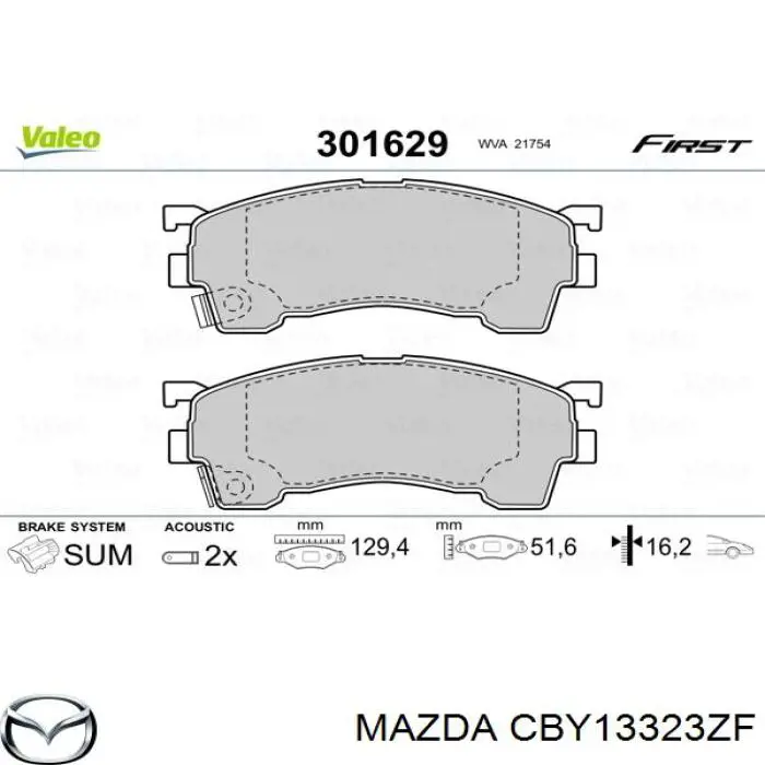 Колодки гальмівні передні, дискові CBY13323ZF Mazda