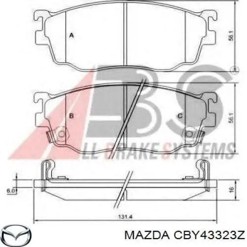 Колодки гальмівні передні, дискові CBY43323Z Mazda