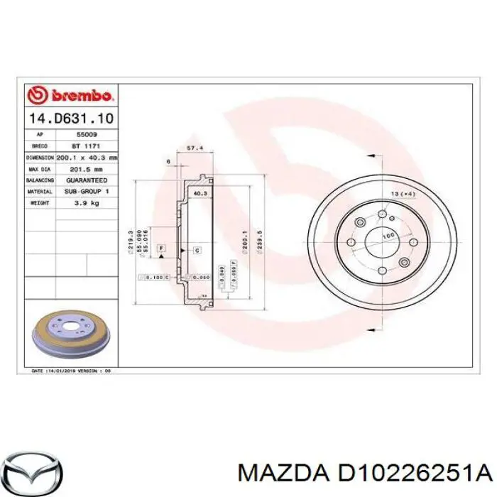 Барабан гальмівний задній Mazda D10226251A ціна, від 22.63 USD