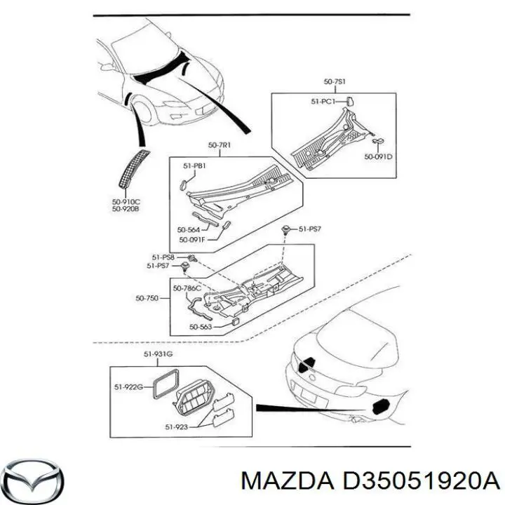 Решітка задня вентиляції салону, ліва Mazda D35051920A ціна, від 13.04 USD