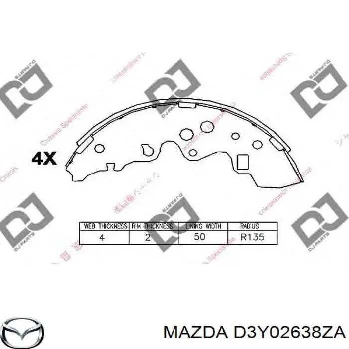 Колодки гальмові задні, барабанні Mazda D3Y02638ZA ціна, від 23.79 USD
