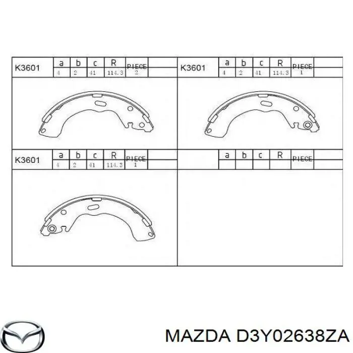 Купити D3Y02638ZA Mazda Колодки гальмові задні, барабанні