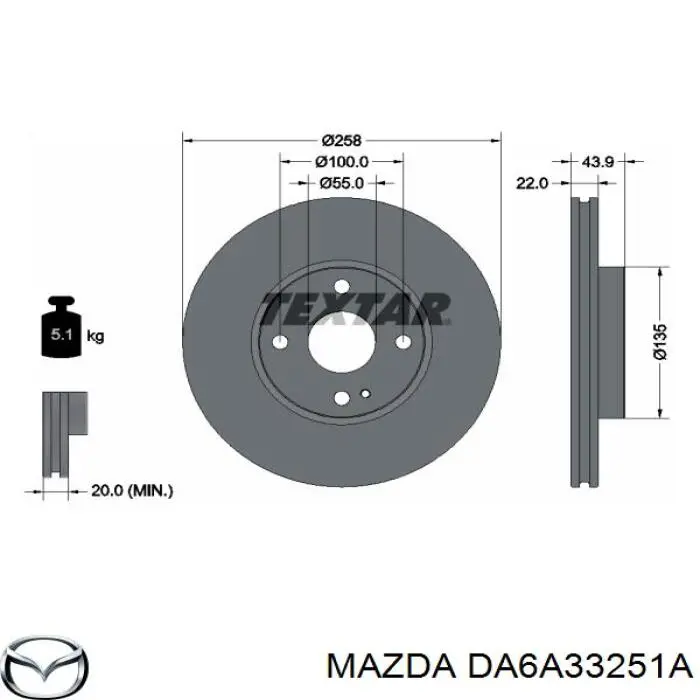 DA6A33251A Mazda Гальмо дискове переднє