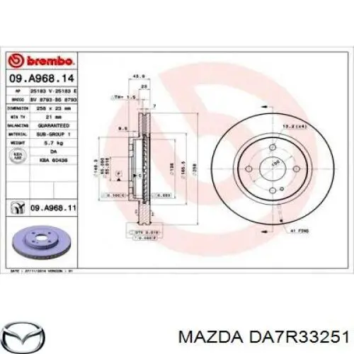 Диск гальмівний передній Mazda DA7R33251
