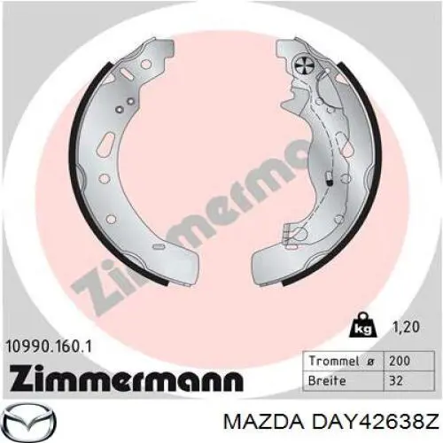 DAY42638Z Mazda Колодки гальмівні задні, барабанні