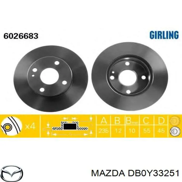 Диск переднього гальма Mazda DB0Y33251 ціна, від 25.67 USD